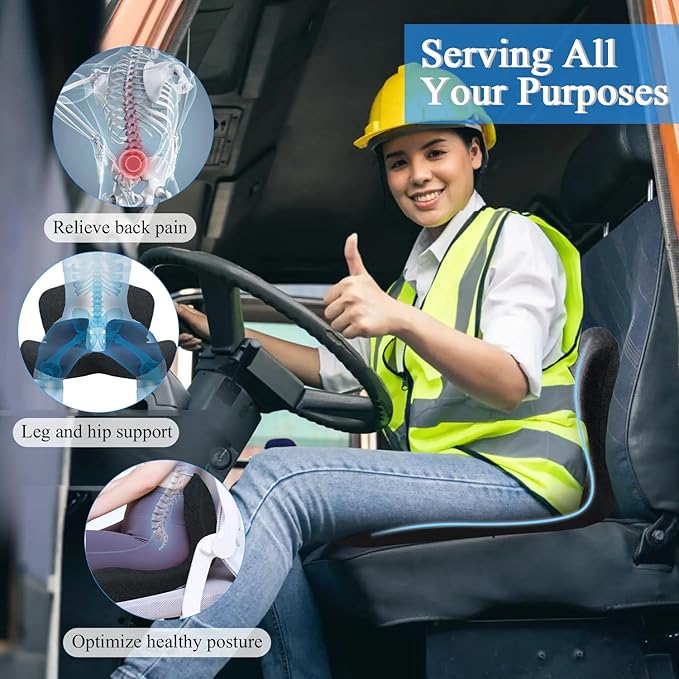 Mosxoed Ergonomic Seat Cushion with Adjustable Strap, Memory Foam Office Chair Seat Cushion with L-Shaped Design, Car Seat Cushion Fits for Truck Driver Semi Truck, Gaming Chair, Desk, Dark Gray