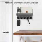 Lwenki Key Holder for Wall, Decorative Key and Mail Holder with Shelf Has Large Key Hooks for Bags, Coats, Umbrella – Paulownia Wood Key Hanger with Mounting Hardware (9.8”W x 6.7”H x 4.2”D)
