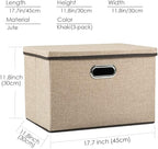 PRANDOM Large Collapsible Storage Bins with Lids [3-Pack] Jute Fabric Foldable Storage Boxes Organizer Containers Baskets Cube with Cover for Home Bedroom Closet Office Nursery (17.7x11.8x11.8)