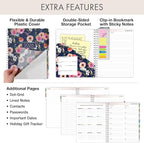 Essential PRO 2026 Daily, Weekly & Monthly Planner, 8.5"x11": 14 Months (Nov 2025 - Dec 2026) Monthly Tabs,Daily Tracking,Notes Pages,Storage Pocket,Bookmark w Sticky Notes (Small Navy Floral)