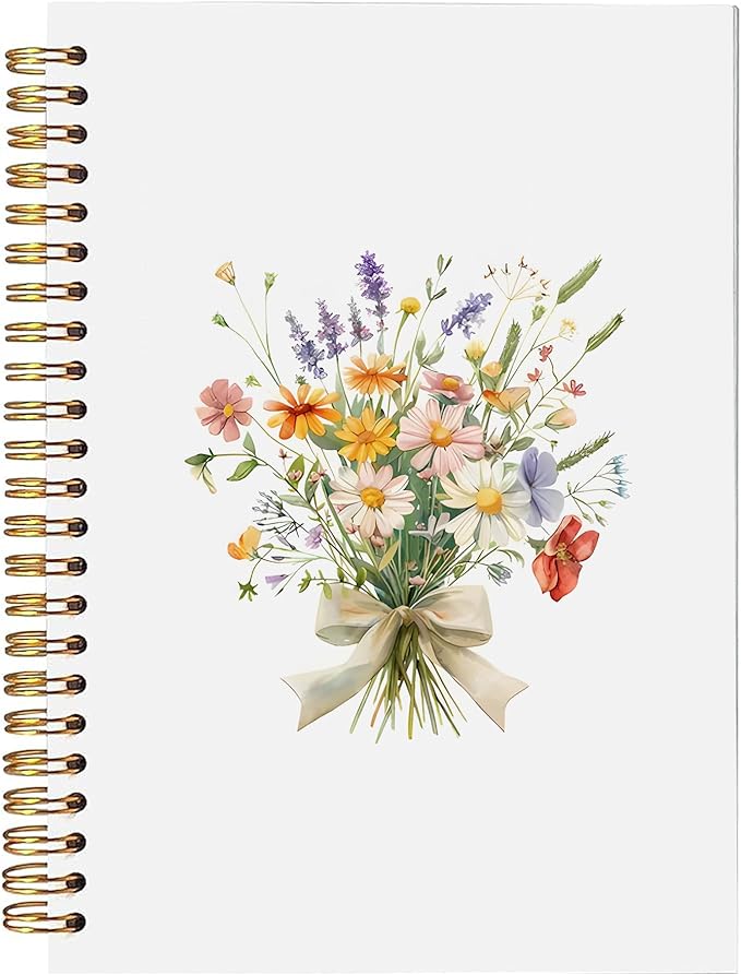 BitKan Floral Spiral Notebook, Pretty Colorful Wildflower Flower Aesthetic Journal, Cottagecore Floral Journal for Women, Preppy Bow Botanical Flower Notebook 5.5x8.3 Inch-373