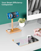 YEOUX Premium Desktop Glass Mirror, Dry Erase Board & Magnetic Phone Stand 3-in-1 | 360° Adjustable | Solid Wood | Compatible with Magsafe, Small Whiteboard for Office Home Desk