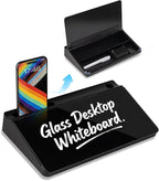 Small Glass Desktop Whiteboard 11.8×7”, Dry Erase Note Memo Board, Desk Organizer with Storage for Desk, Office, School Supplies, Black, 2026