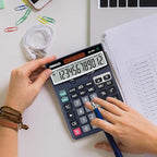 OSALO 12 Digits Desktop Calculator Extra Large LCD Display with VAT Tax Big Button, Dual Solar Power and Battery, Basic Calculator for Office, Home, School (DJ-120D Deep Blue)