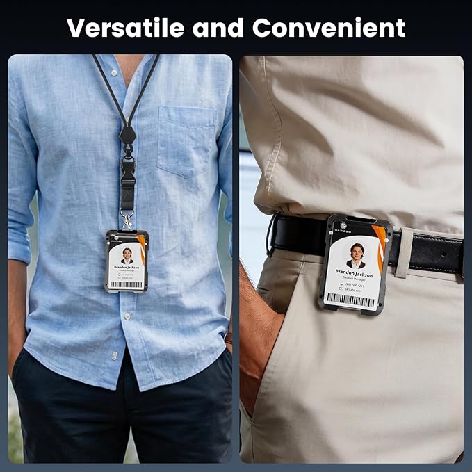 Oaridey ID Badge Holder with Lanyard, Safety Breakaway Lanyard with ID Holder, ID Card Holder with 5 Cards Capacity, Carbon Fiber Bagde Wllet, Quick Release, Perfect for Work and Daily Use