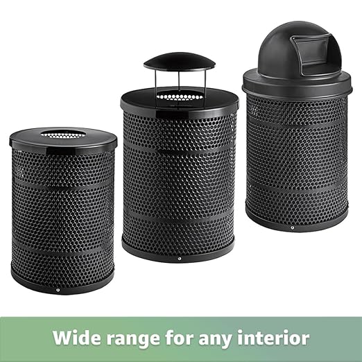 Zedfire 32 Gallon Perforated Waste Bin with Flat Lid, Steel Outdoor Heavy-Duty Commercial Trash Can, Round Recycle Container, Durable Garbage Can for Parks, Municipalities, Parking, Schools