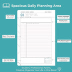 IN-LUXPRO Daily Planner 2026 with One Page Per Day,(A5-8.5" x 5.9"),12 Months Calendar Hourly Appointment Book Monthly Tabs & Self-adhesive Pen Holder,Inner Pocket, Vegan Leather Hardback,Light Blue