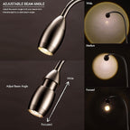 O'Bright Lumos - Versatile Clip-on Lamp: Zoomable Spotlight, Dimmable LED, Flexible Gooseneck, 4000K Light, 100% Metal Clamp - Ideal for Reading, Crafting, Work, and Headboards, Brushed Nickel