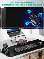 Mouse Pad, Office Desk Mat, Large Gaming Mousepad with Superior Micro-Weave Cloth, XXL Desk Pad with Stitched Edges, Non-Slip Writing Pad for Gamer, Laptop, Work & Home (Black with 20W PD Charger)
