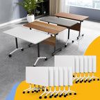 Conference Table Flip Top Mobile Conference Room Tables,Folding Conference Table with Wheels,Large Meeting Training Seminar Table Saving Space for Office Classroom (12, White, 47.2'')