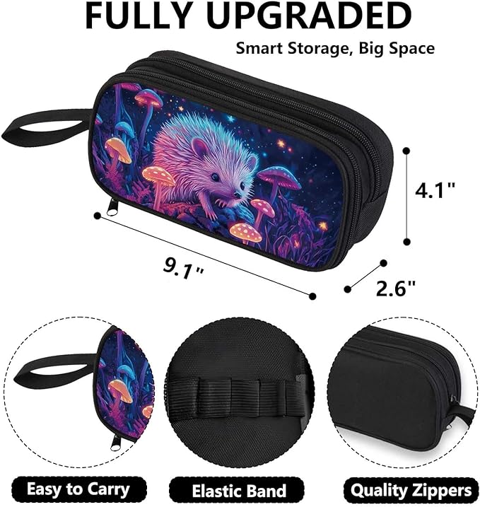 AnySmic Hedgehog Pencil Case for Boys Girls, Large Pencil Pouch for Kids, Polyester Big Capacity Pen Case with 2 Compartments, Double Zipper, Pen Bag Organizer