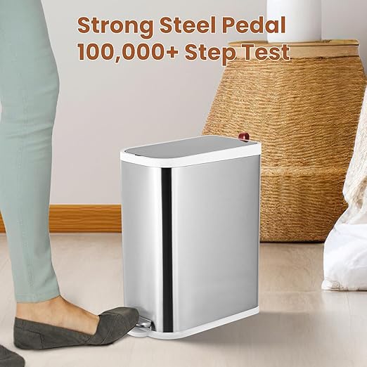 BETHEBEST 4 Gallon/15 Liter Trash Can with Soft Close Lid,Stainless Steel Garbage Can with Removable Inner Bucket,Step Pedal Trash Can for Bathroom,Bedroom,Kitchen