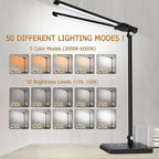 Dimmable LED Desk Lamp with USB Charging Port, 50 Lighting Modes Dual Swing Arm Architect Table Lamp Light Desk Lamp for Home Office Dorm Piano Nail