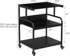 Fannova Printer Stand, 23.6 x18.9 x 30 Inches Large Printer Table with Adjustable Storage Shelf, 3 Tier Rolling Printer Cart with Wheels for Home Office, Stand for Heat Press Mini Fridge, Black