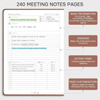 EMSHOI Meeting Notebook for Work with Sticky Tabs - 240 Pages, A4 Size Project Planner, PU Leather Meeting Agenda/Minutes Organizer for Women Men Note Taking Office Business, 8.3"x11.7", Dark Green