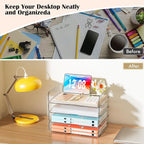 StorBin 4 Trays Paper Organizer Letter Tray, Acrylic Stackable Desk File Organizer, Clear Office Desk Organizer for File Paper, Ipad, Letter, A4 Office File, Books, Notes