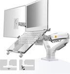NB North Bayou Laptop Mount with Adjustable Tray for 10-17”Notebook, Full Motion Arm with VESA Plate for 17-30”Monitor,Clamp-on Grommet Mounting F160-FP (White)