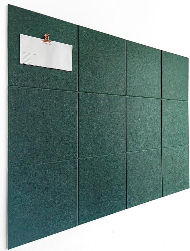DECORITA Green Bulletin Board | Large Cork Boards Alternative for Walls | Felt Cork Board for Office, Home & Classroom | Green Office Classroom Supplies | Felt Wall Tiles (12-Pack) | Aurora Green