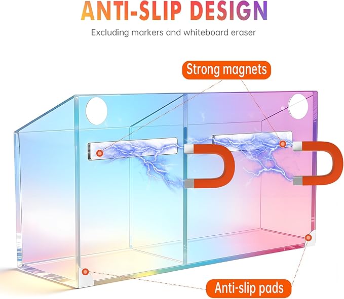 BEYGORM Magnetic Dry Erase Marker Holder for Whiteboard,Non-slip Acrylic Magnet Pen Holder for Fridge Refrigerator,Locker Organizer for Work,Locker Accessories,Pencil Cup for Desk(Colorful)