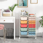 LDAILY 15 Drawer Rolling Storage Cart, Rolling Cart with Drawers for Classroom, Art Supply Craft Organizer on Wheel with Metal Frame & Handles for Home Office School