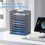 OUTWOLF 10 Tier Paper Organizer - Letter Tray Mesh Desk File Organizer with Handles for Office School Desktop, Black