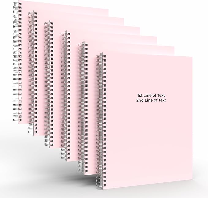 Custom Spiral Notebook Journals with a Pastel Pink Colored Cover - 6 Pack of 8.5" x 11" – College Ruled, Hard Cover, 50 Sheets Per Book – For Journaling, Office, School Supplies, etc.