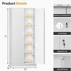 TaskStorz Steel SnapIt Cabinet, 71 Inch Metal Storage Cabinet with Locking Doors and 5 Adjustable Shelves, Garage Cabinet, Tool Cabinets for Office and Home Use (White)