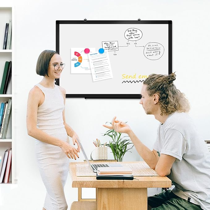 AMUSIGHT Double-Sided Magnetic Whiteboard, 30" x 20" Dry Erase Board Black Aluminum Frame for Wall, White Board Dry Erase Marker Board for Kitchen, Memo, School, Home, Office