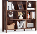 Joaxswe 9 Cube Bookcase, Farmhouse 47 Inch Wide Brown Walnut Bookshelf, Wooden 3 Tier Display Large Open Book Shelf, Vintage Horizontal Book Case for Home Office, Cubby Storage Cabinet for Living Room