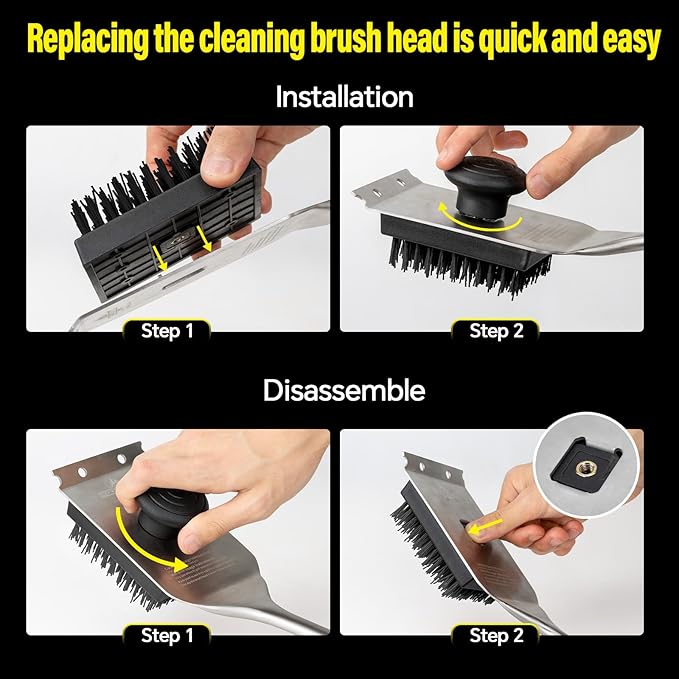 XUDAKAIXIN Grill Brush and Scraper, Dual Grip Design,Extra Strong BBQ Cleaner Accessories,Safe Nylon Bristles Barbecue Triple Scrubbers Cleaning Brush for Cast Iron Grates/Porcelain/Charcoal Grill
