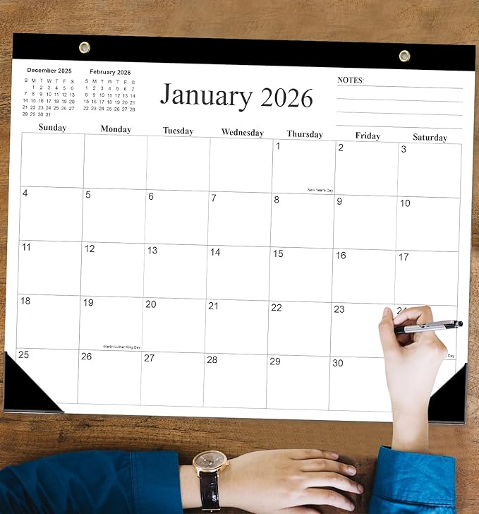 Large Desk Calendar 2026-22" x 17" Desk Calendar from January 2026 - June 2027, Desktop Pad Calendar 2026-2027 Perfect for Planning and Organizing In Your Home, School or Office, Black