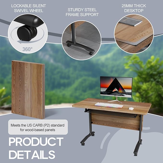 Folding Conference Table 4ft 5ft, Foldable Office Meeting Desk for 6 People, Multiple Sizes Colors Mobile Conference Room Table for Training Room School Business Furniture (4, White Walnut, 47in)