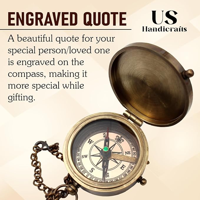 Be Strong and Courageous, Do Not Be Afraid Brass Engraved Compass with Stamped Wooden Case – Inspirational Birthday, Confirmation, and Baptism Gifts