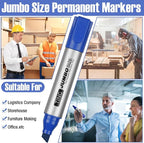 Fuutreo 32 Pcs Jumbo Permanent Markers Bulk Large Chisel Tip Permanent Markers Waterproof Jumbo Pens Quick Drying Office Supplies(Blue)