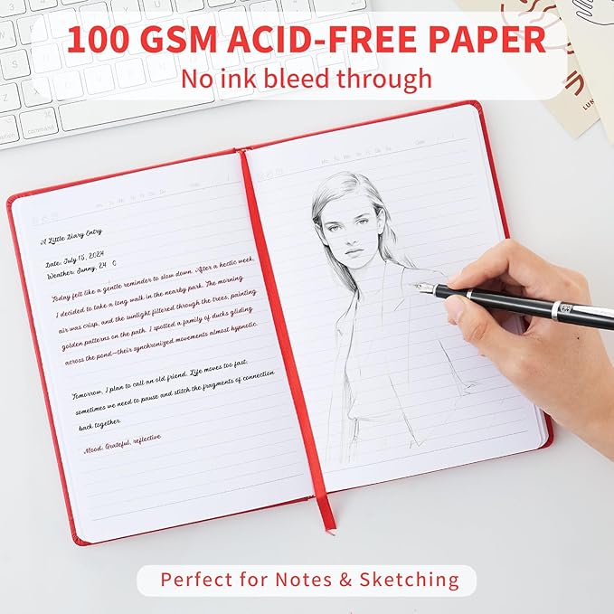 Heture Hardcover Notebooks, A5 Lined Journals Notebook for Writing 160 Pages, 8.2 x 5.5 inch, Classic Ruled Notebooks for College/Work/Travel (Red, 1 Pack)