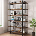 AY-AOYUAN Solid Wood Bookcase and Book Shelves Wood and Metal Shelving Unit 6 Tier Bookshelf Modern Rustic Open Bookshelf Office,Distressed Brown (AY-02-6Tier)