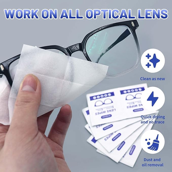 Icepac Lens Wipes for Eyeglasses - 500 Pre-Moistened Individual Wrapped Eye Glasses Cleaning Wipes | Glasses Cleaner Safely Cleans Glasses, Sunglasses, Phone Screen, Electronics & Camera Lens