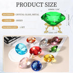 PATIKIL Diamond Crystal Paperweight, 100mm / 3.94" Crystal Paperweight Paper Weight with Gold 25 Metal Base for Home Office Desktop Table Decor Wedding Party Ornaments, Green