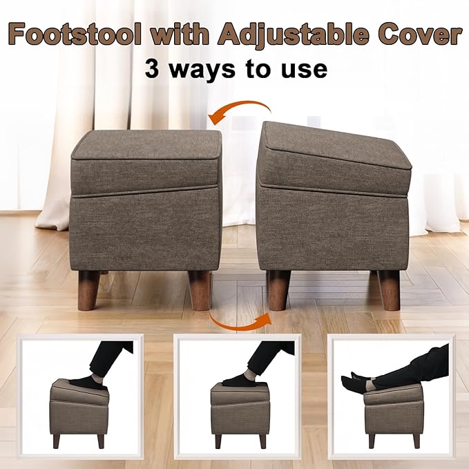 FAGAGA Foot Rests with Adjustable Cover, BOGO, Storage Ottoman Dorm, Footstool and Sitting Stool, Ottoman Foot Stool Set for Living Room, Bedroom, Dorm, Brown