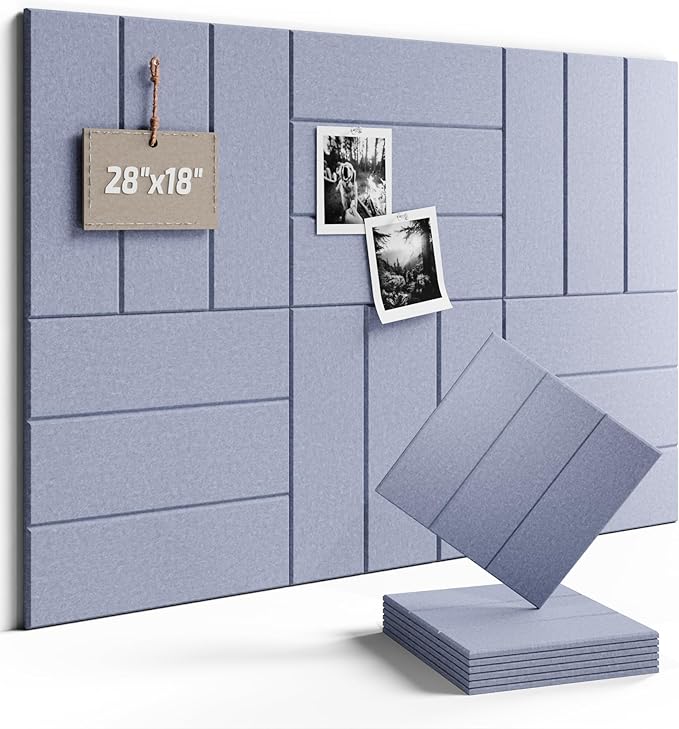 Fluxynara Felt Bulletin Board Tiles -28"x18" with 40 Adhesive Tabs, Cork Board Alternative for Office Decor, Push Pin Board Wall Organizer 6-Pack(Soft Periwinkle)