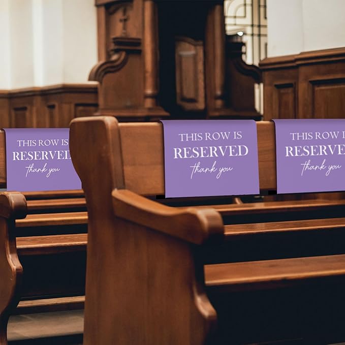 ChissNook Reserved Seating Chair Signs, This Row Is Reserved Pew Cloths Seating Placeholder for Church Pews, Purple Wedding Decorations for Reception Parties Celebrations Event (Purple, 4 PCS)
