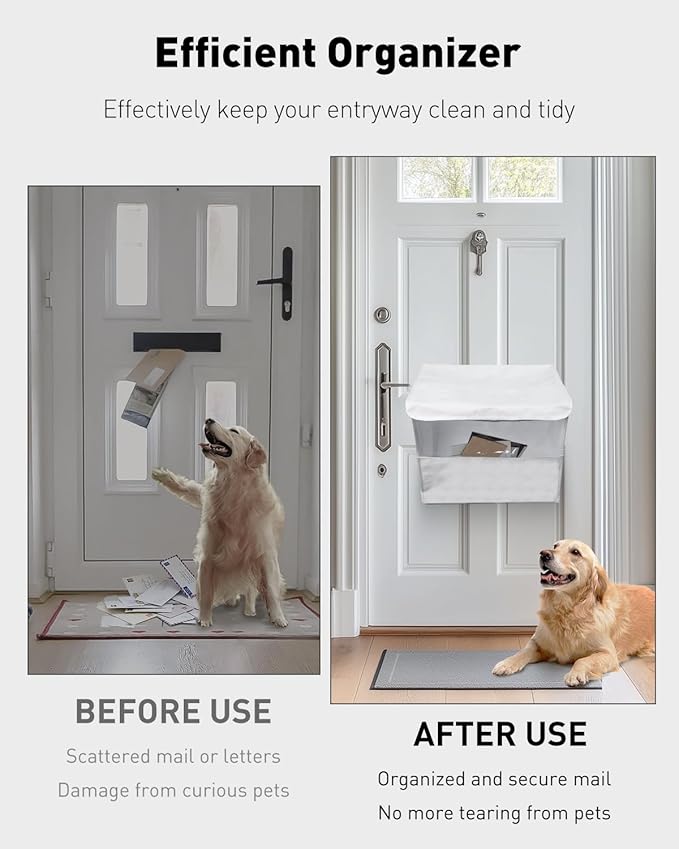 Uniclife White Mail Slot Catcher for Door, Large Capacity Letter Catcher Letterbox Catcher, Front Door Mail Catcher with Hook and Loop Fasteners, Indoor Post Catcher Bag for Small Packages & Magazines