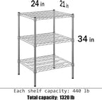 Regal Altair 21" Deep x 24" Wide x 34" Height Wire Shelving Kit | 3-Tier | NSF Commercial Storage Rack Unit