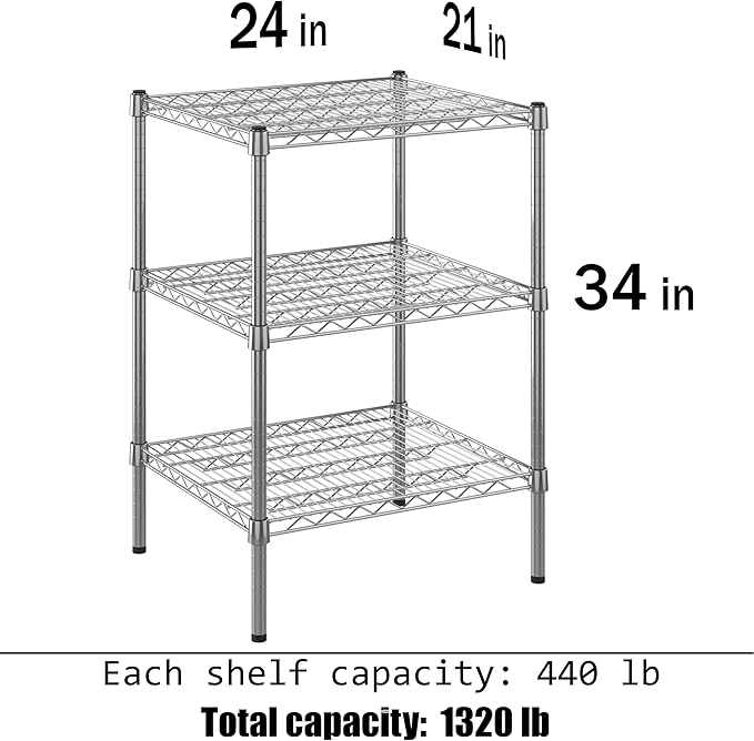 Regal Altair 21" Deep x 24" Wide x 34" Height Wire Shelving Kit | 3-Tier | NSF Commercial Storage Rack Unit