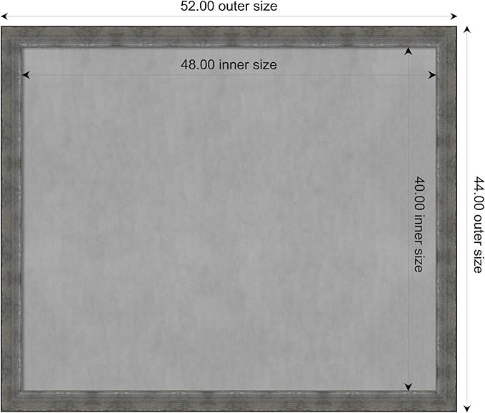 Amanti Art Silver Framed Magnetic Board 44x52 Oversize Vision Board for use with Magnets, 100% Metal Sheet to Display Items as Office Decor or for Home Organization in mudroom, Kitchen or Kids Room