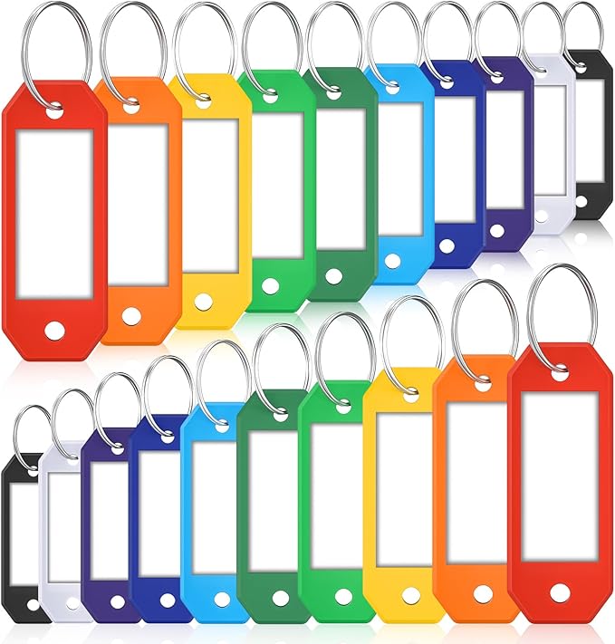 ttstar 20 Pack Hexagon Key Label Tags – Colorful Plastic Key Tags with Rings, Writable Inserts, Ideal Keychain ID Labels for Keys, Bags, USBs, Pets, and Item Identification