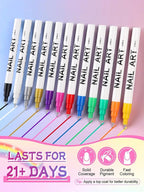EBANKU 12 Color Nail Art Pens Set, 0.5 MM 3D Nail Polish Pens Acrylic Paint Pens Nail Markers for Nail Art Drawing Painting Nail Point Dotting Pen Nail Design Kit Home Nail Salon DIY