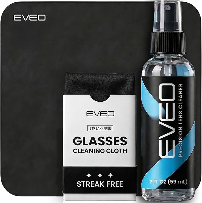 EVEO Eyeglass Cleaner Spray - No Streaks Technology with Microfiber Cleaning Cloth- Glasses Cleaning Kit - Glasses Cleaner Spray with Lens Cleaner Cloth - Screen & Eye Kit - 1 Pack
