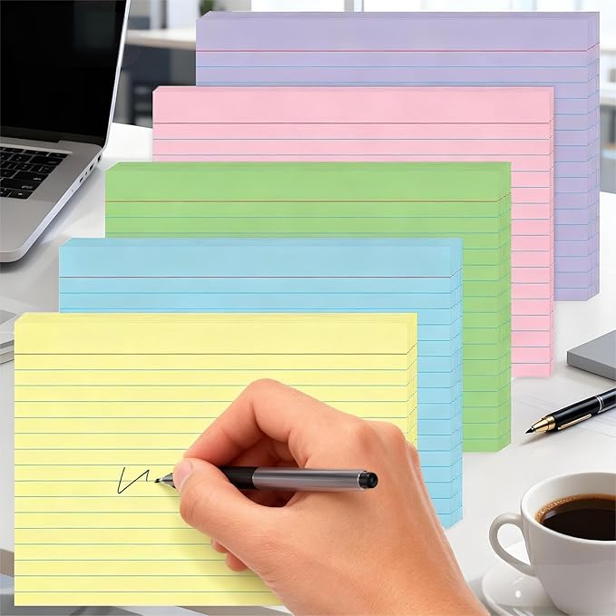 JINMIKEJI Colored Index Cards 5x7 Inch - 50 Pack Ruled Flash Cards for Students, Office & Home, Durable Study Note Cards with Lines