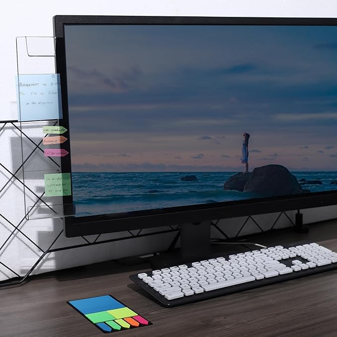 2PCS Multifunction Clear Computer Monitor Memo Boards （Left & Right） Acrylic Screen Message Side Panel Phone Holder Message Reminder for Office Desktop with Sticky Notes